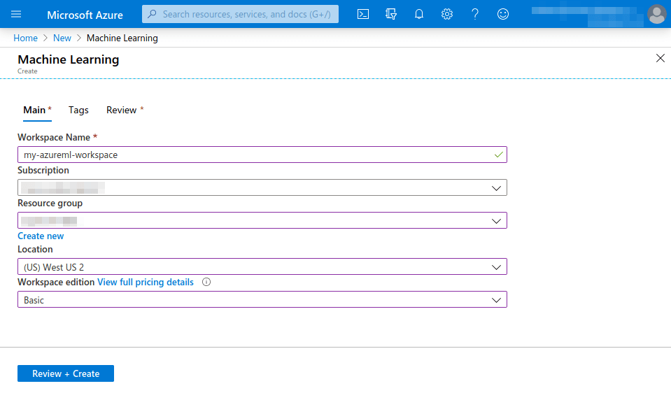 Create your AzureML workspace