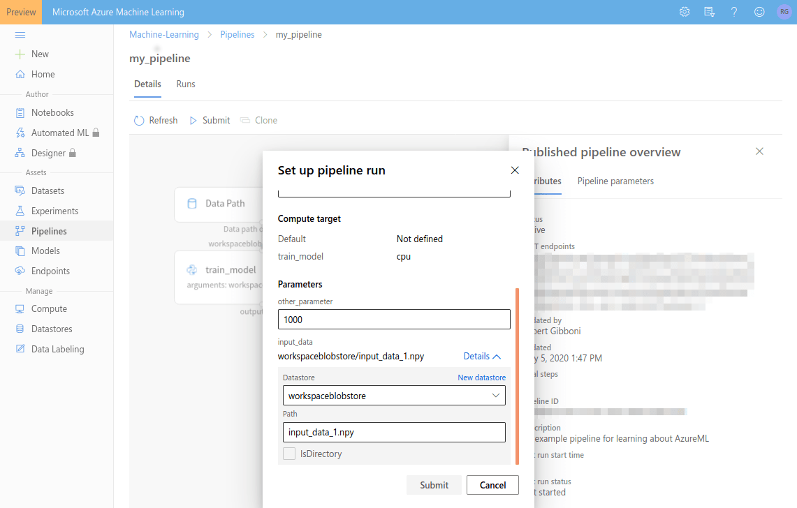 Pipeline parameters